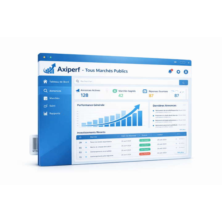 Axiperf Cloud — SaaS
Pour automatiser  la création de dossier réponse aux marchés publics et améliorer votre taux de réussite.